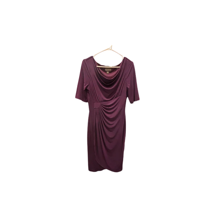 Connected Apparel Womens Dress Knee Length Long Sleeve Fitted - Plum - 8 - Like New - Pic 1