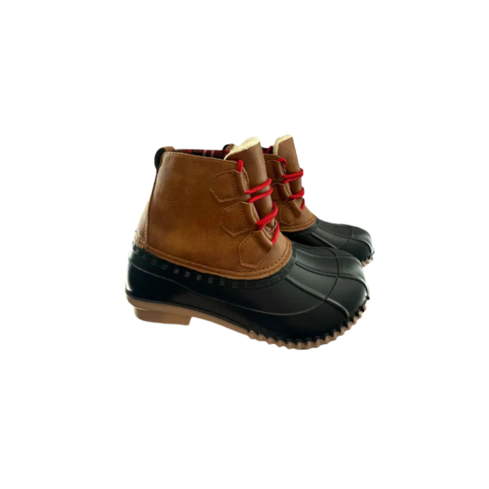 Magellan Womens Duck Boots Fleece Lined Leather - Brown Black - 7M - Very Good - Pic 1