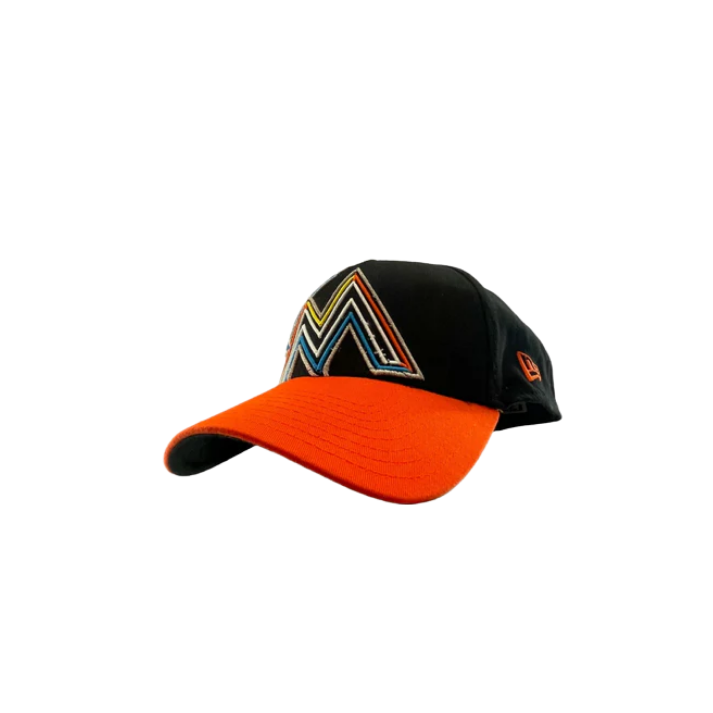 NEW ERA Mens Snapback Cap Miami Marlins MLB Team 2017 ASG Logo - Black/Orange - M/L - Like New - Pic 1