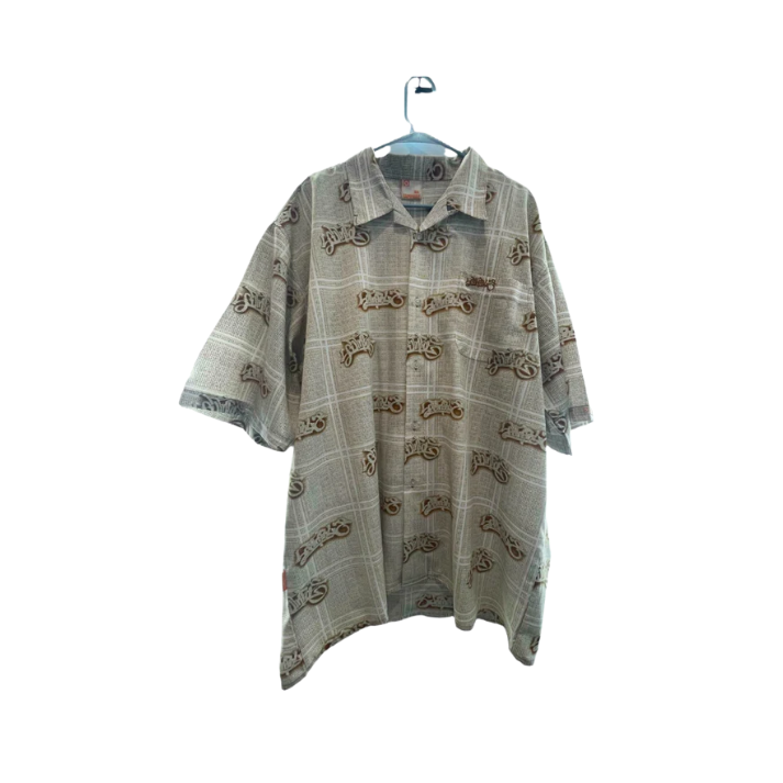 South Pole Mens Short Sleeve Button Down Shirt All-Over Print 82628 - Brown - XXL - Like New - Pic 1
