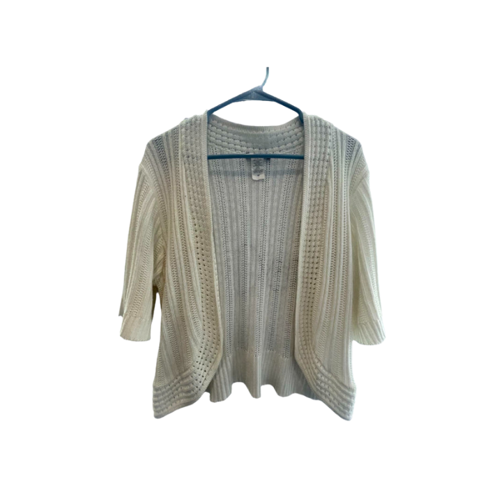 Intriguing Threads Womens Cardigan Half-Sleeve No Closure - White - 1X - Very Good - Pic 1
