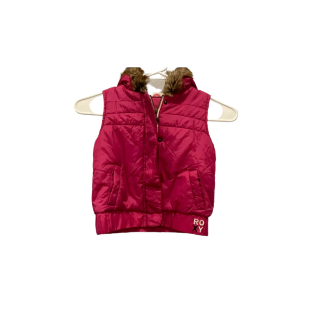 Used ROXY Youth Girls Puffer Vest - Fur Trim Hood | Pink | Small