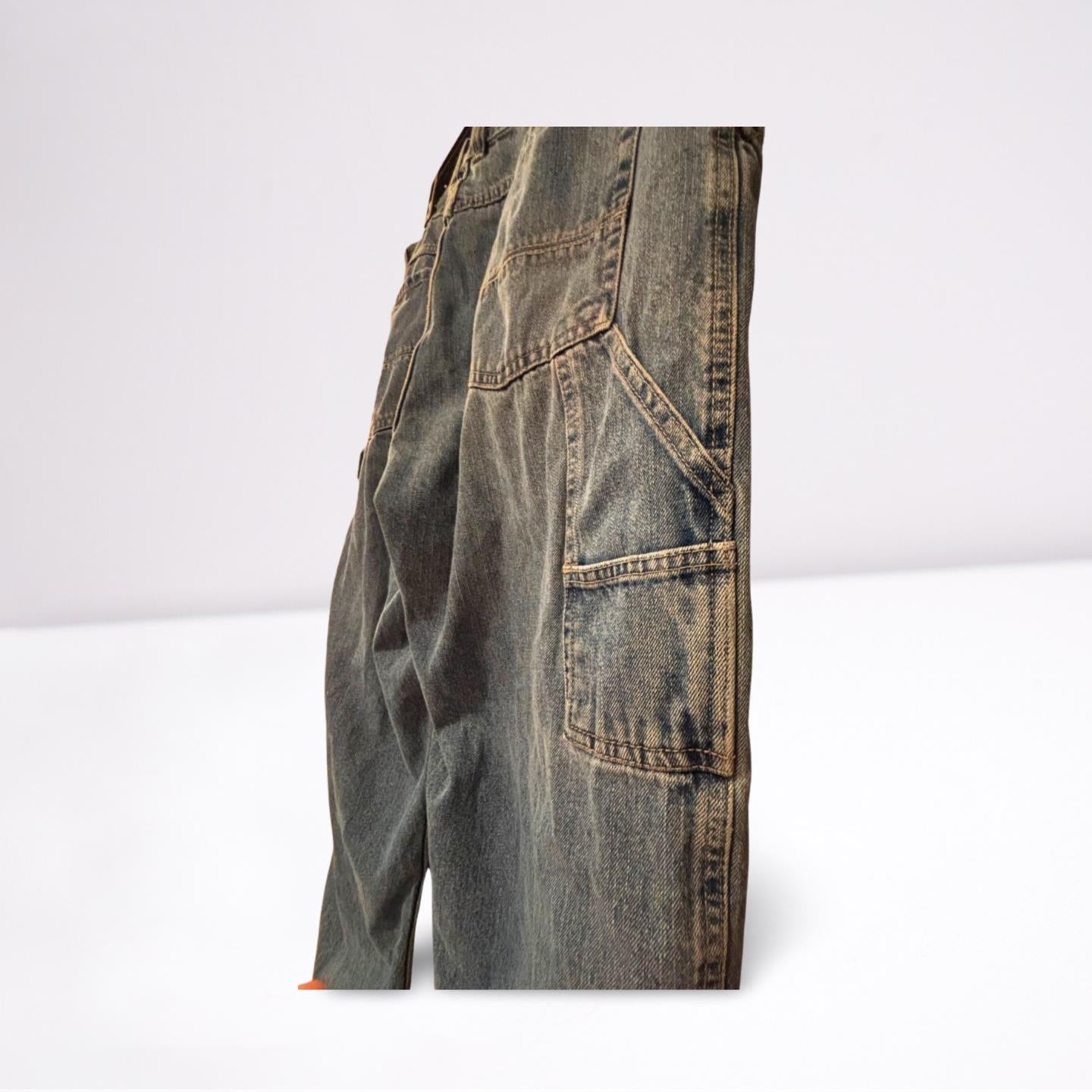 Arizona Mens Jeans Denim Carpenter Faded Relaxed Fit Straight - Blue - 40x32 - Like New - Pic 4