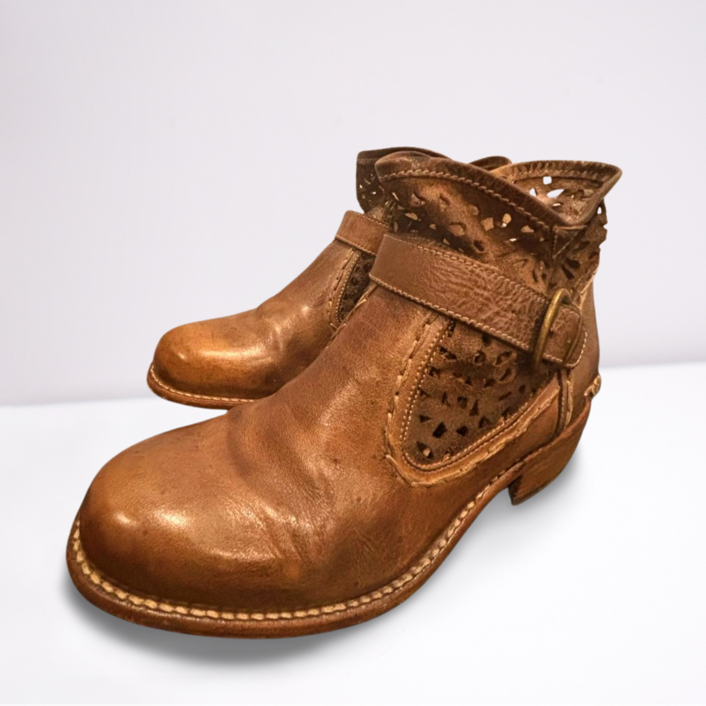 BED STU Womens Boots Ankle Zip Perforated Leather - Brown - 9 - Very Good - Pic 5