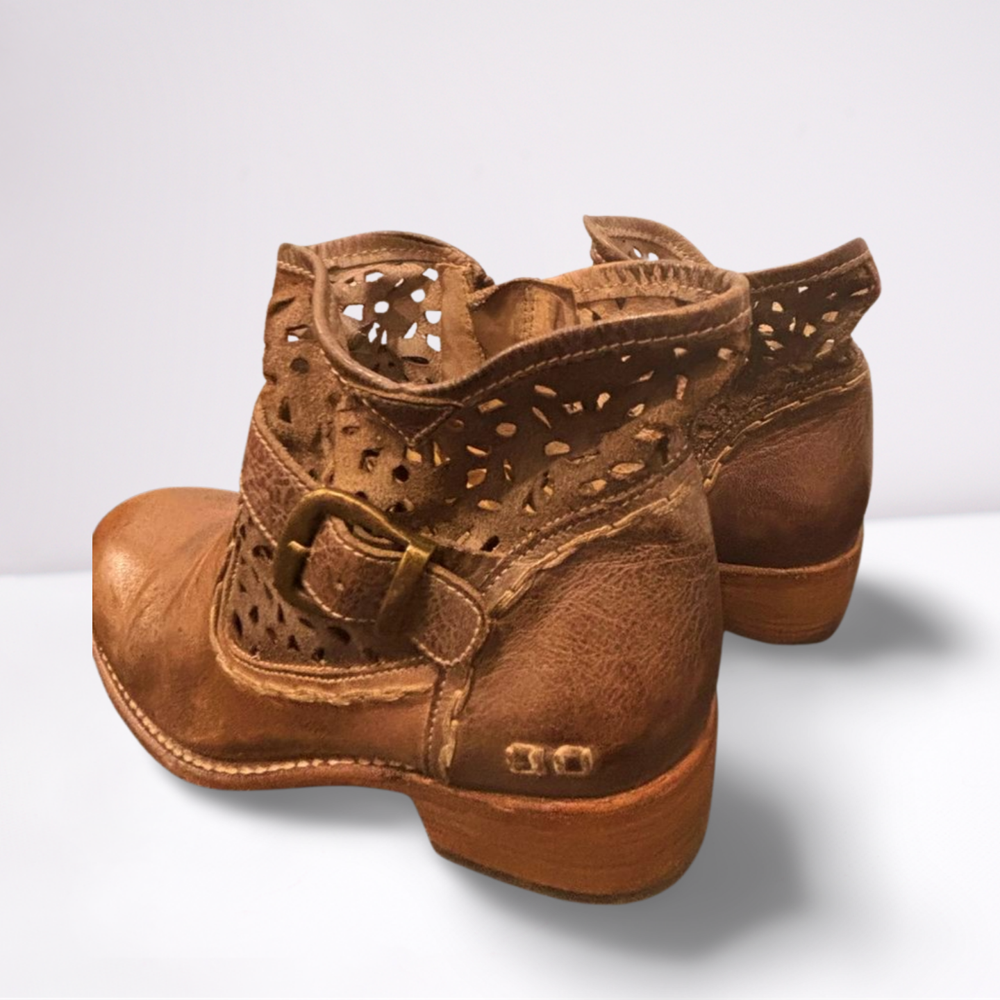 BED STU Womens Boots Ankle Zip Perforated Leather - Brown - 9 - Very Good - Pic 6