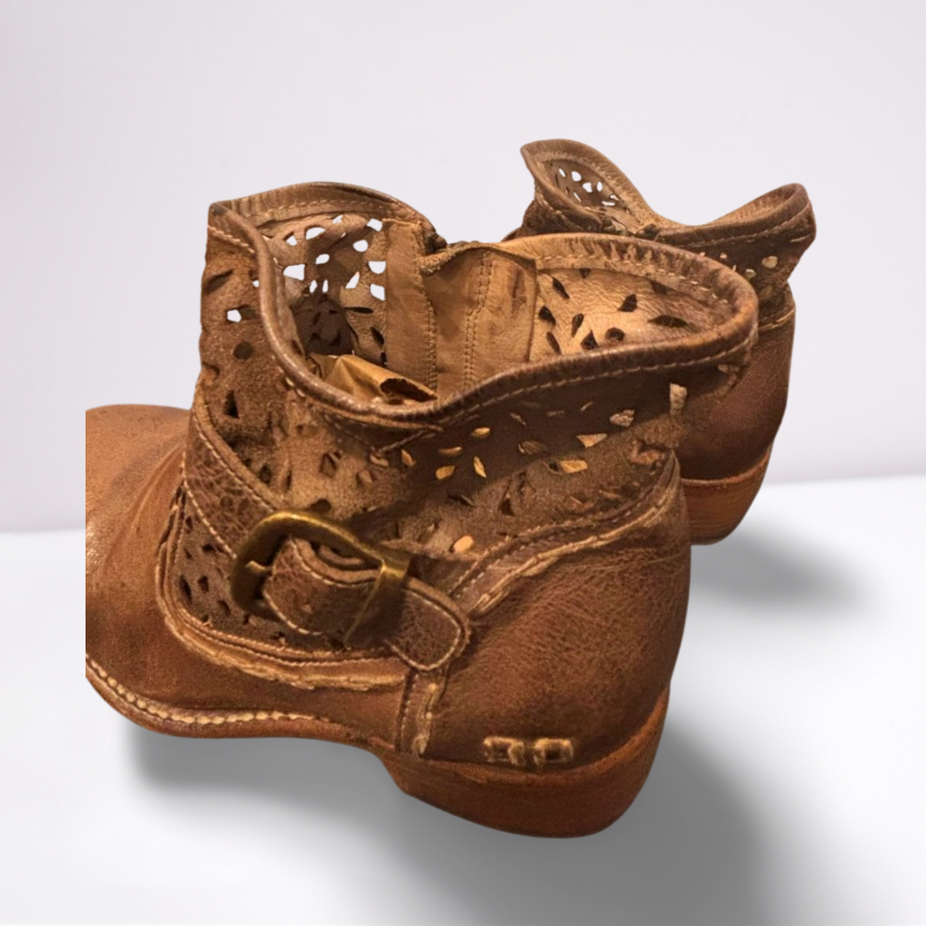 Used BED STU Womens Boots - Ankle-Zip Perforated Leather | Brown | 9