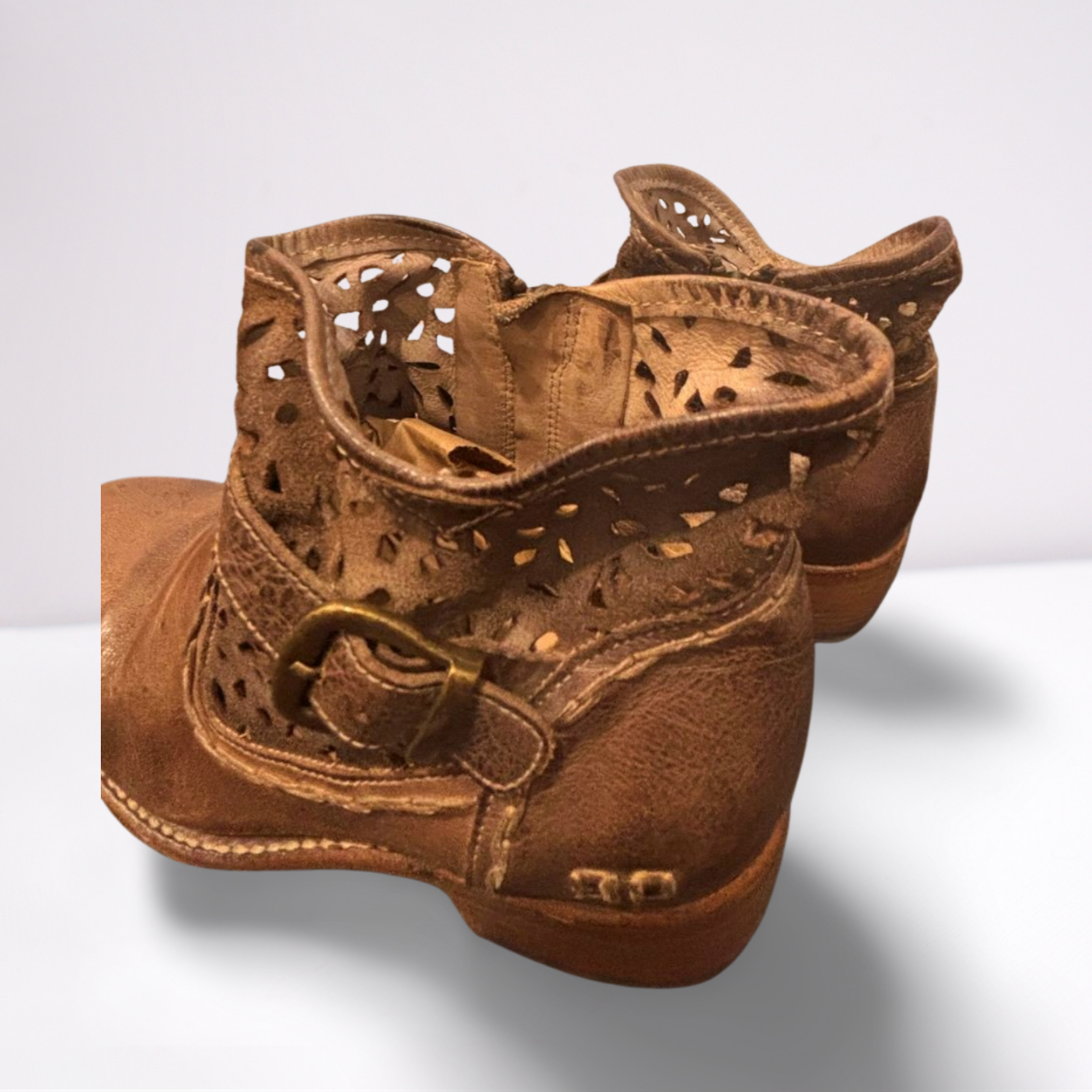 Used BED STU Womens Boots - Ankle-Zip Perforated Leather | Brown | 9