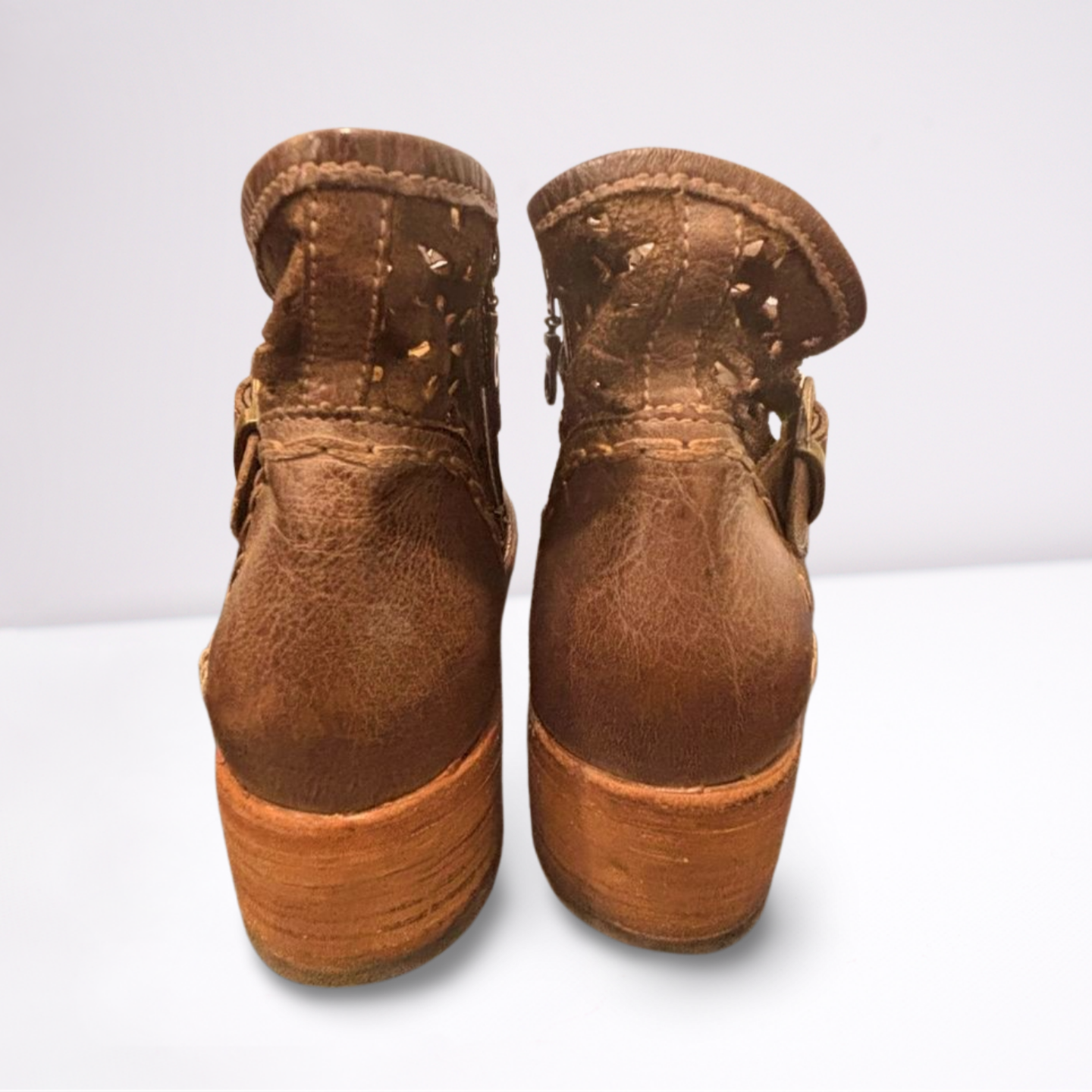 BED STU Womens Boots Ankle Zip Perforated Leather - Brown - 9 - Very Good - Pic 3