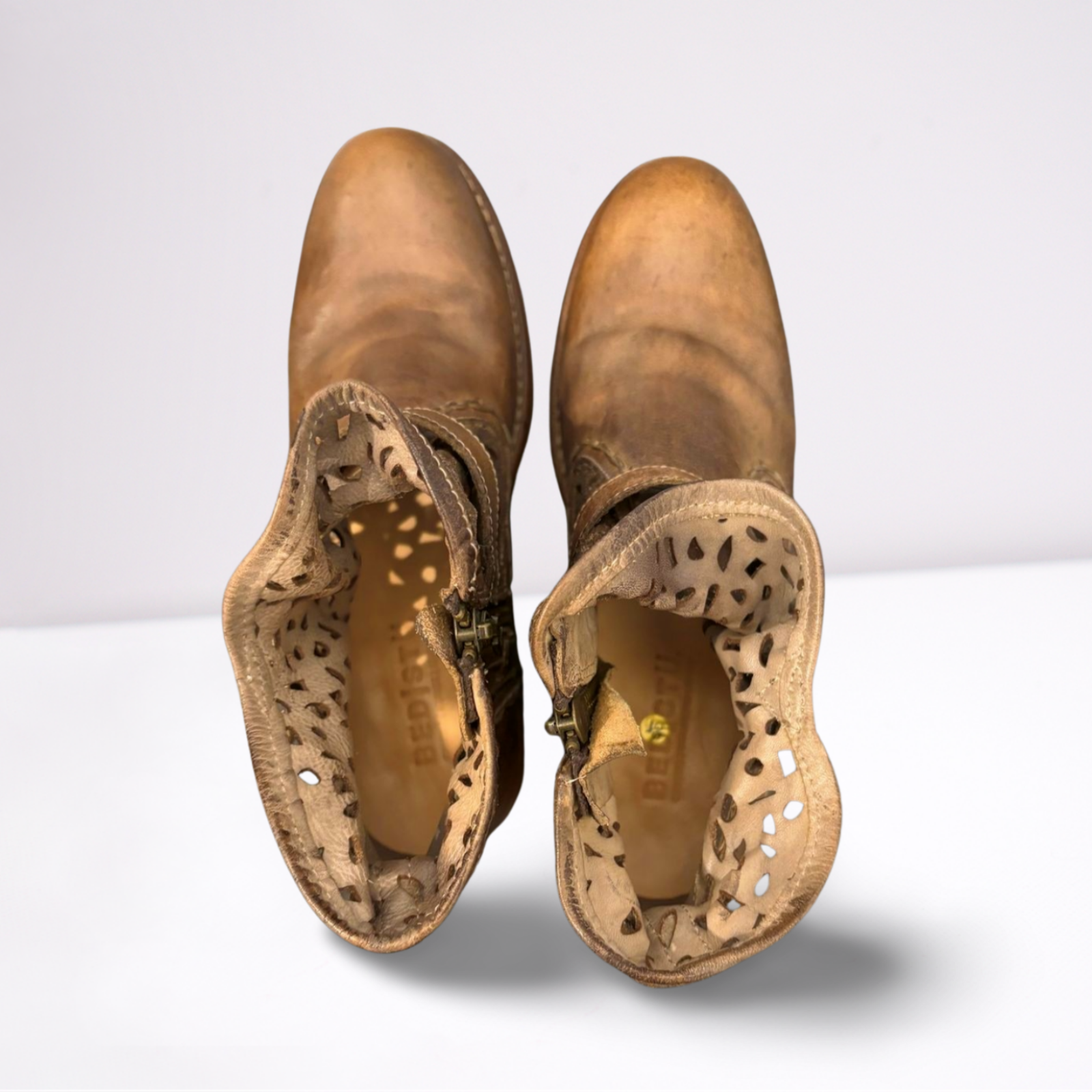 Used BED STU Womens Boots - Ankle-Zip Perforated Leather | Brown | 9