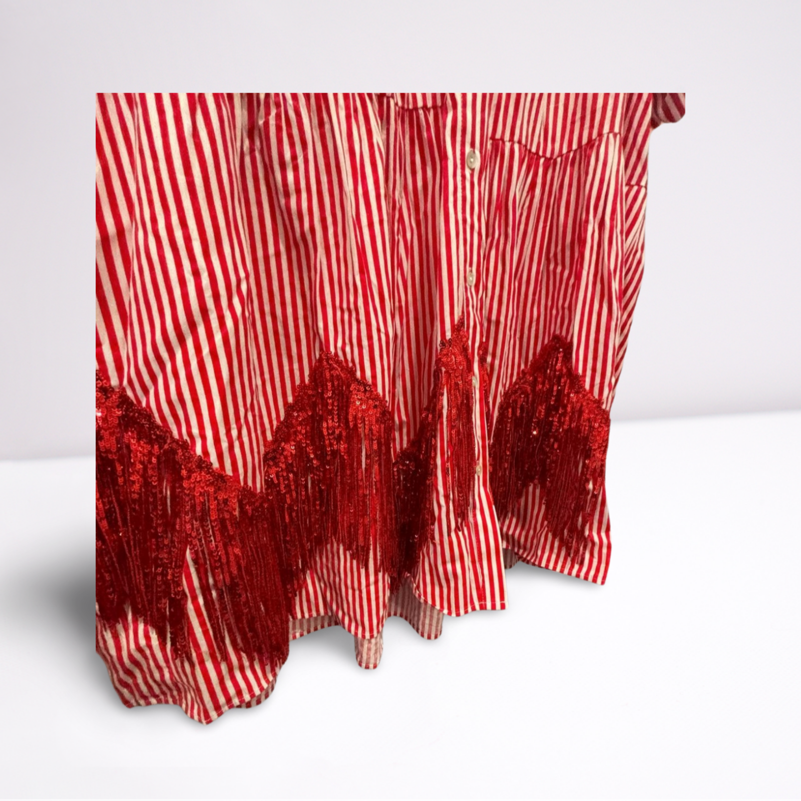 Used Fantastic Fawn Womens Dress - Sierra Fringe Babydoll | Red/White | Large