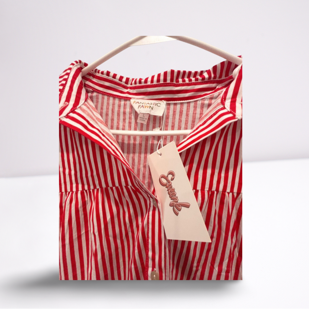 Used Fantastic Fawn Womens Dress - Sierra Fringe Babydoll | Red/White | Large