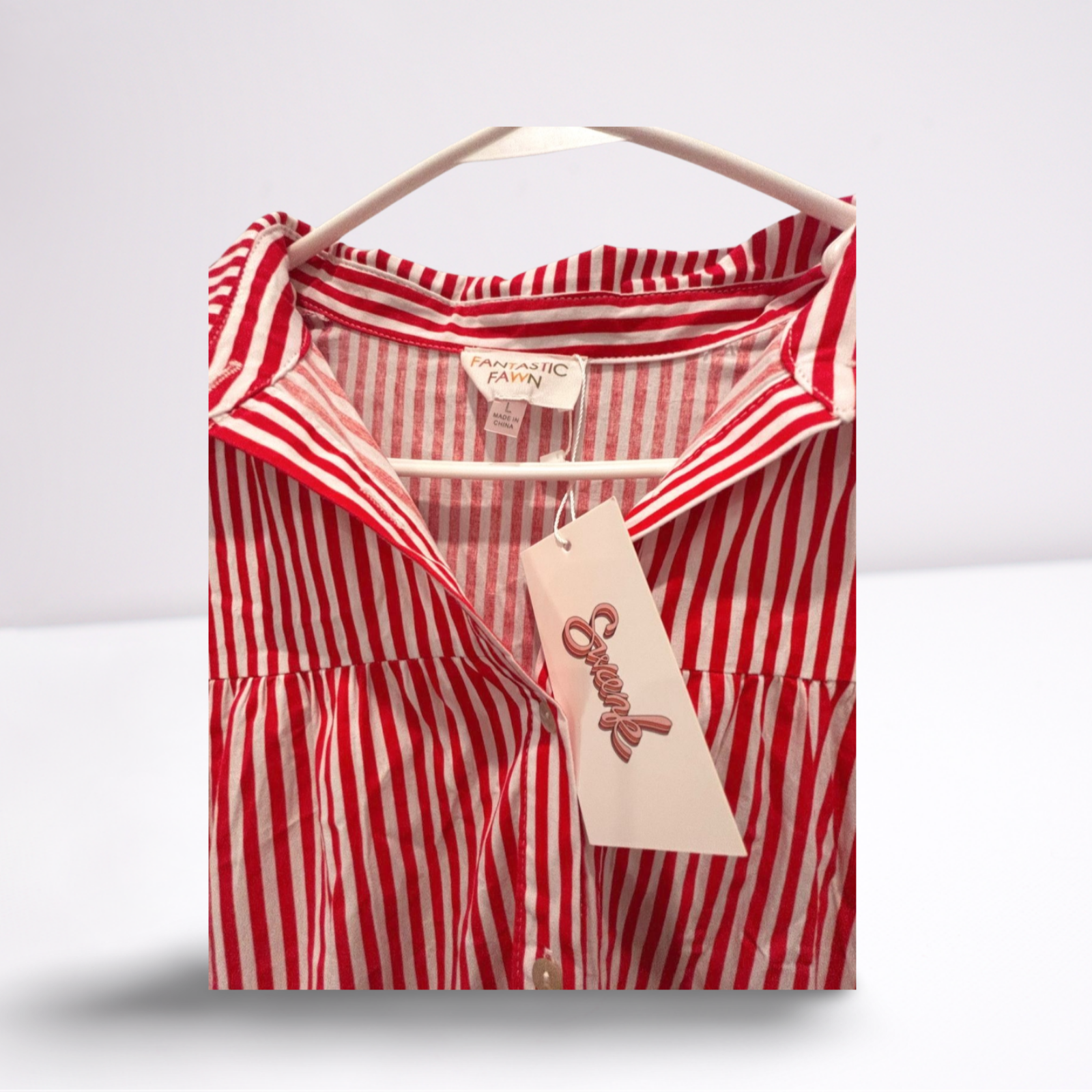 Used Fantastic Fawn Womens Dress - Sierra Fringe Babydoll | Red/White | Large