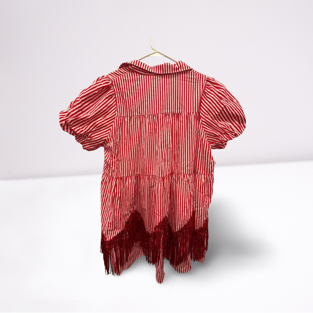 Fantastic Fawn Womens Dress Sierra Fringe Babydoll - Red/White - Large - New - Pic 6