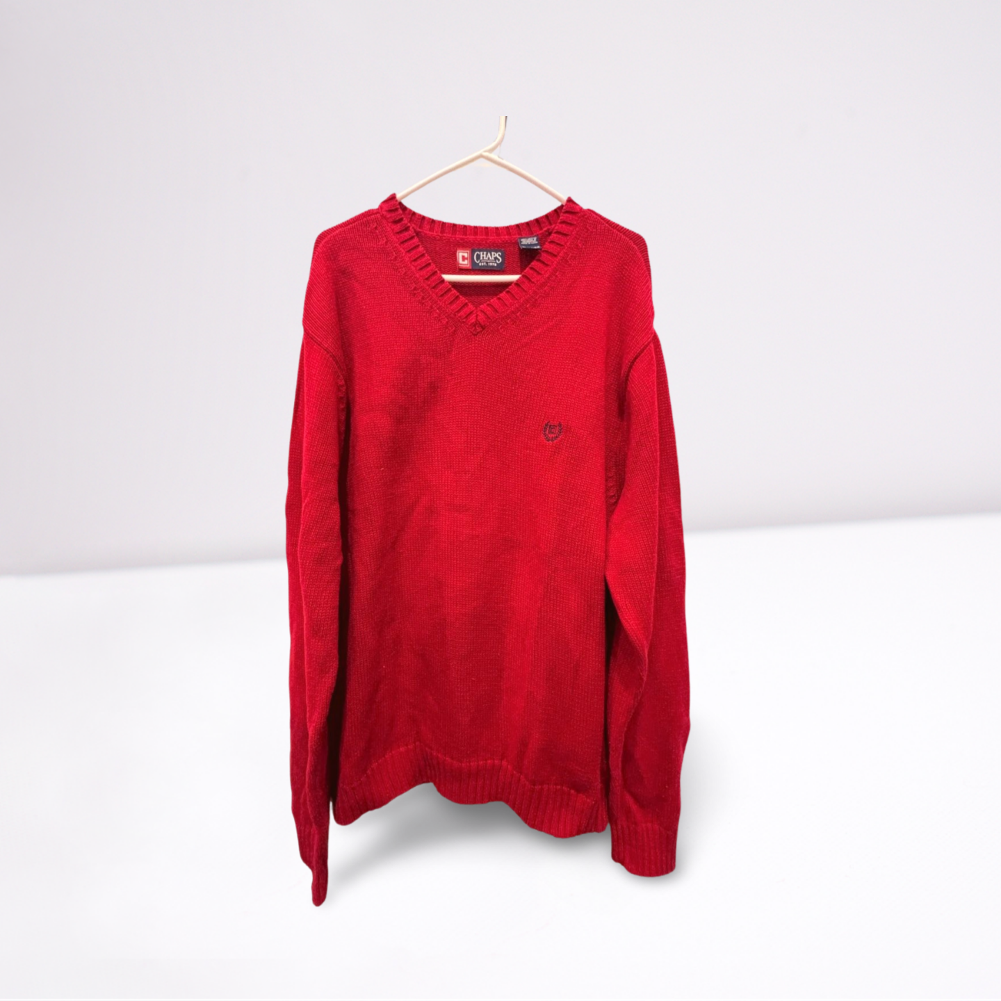 Chaps V-Neck Sweater - Men - Red - Size XL - Very Good - Pic 1