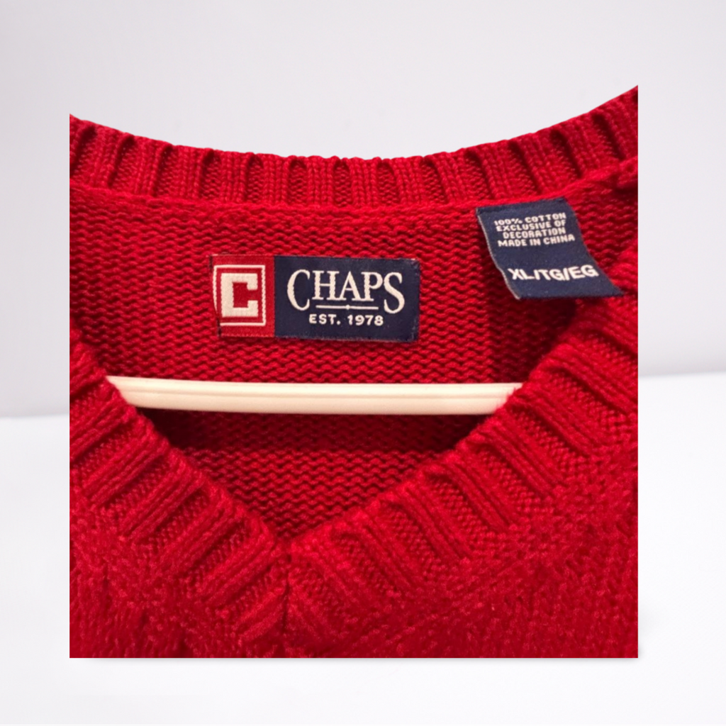 Used Chaps Mens V-Neck Sweater | Red | XL