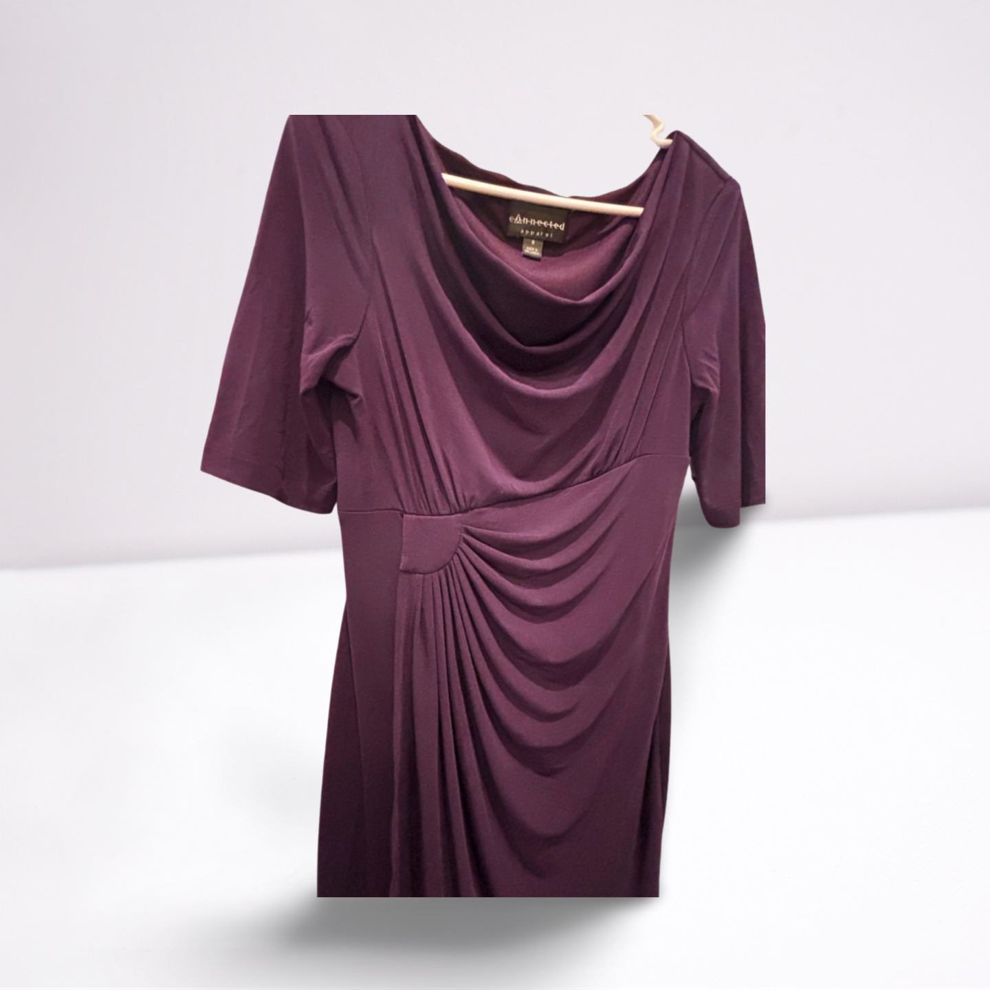 Connected Apparel Womens Dress Knee Length Long Sleeve Fitted - Plum - 8 - Like New - Pic 5