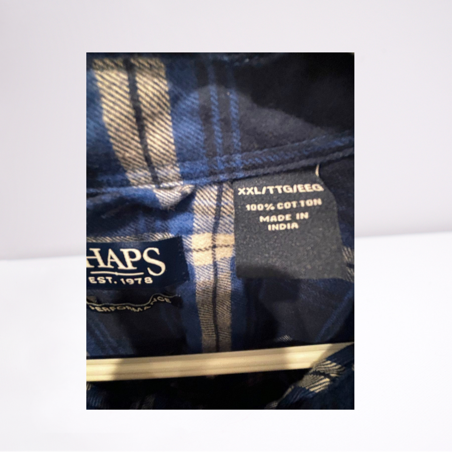 Chaps Mens Polo Shirt Performance Plaid Collared - Blue - XXL - Like New - Pic 5