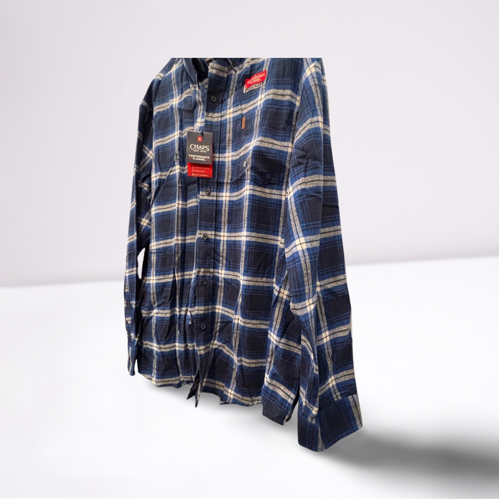 Chaps Mens Polo Shirt Performance Plaid Collared - Blue - XXL - Like New - Pic 6