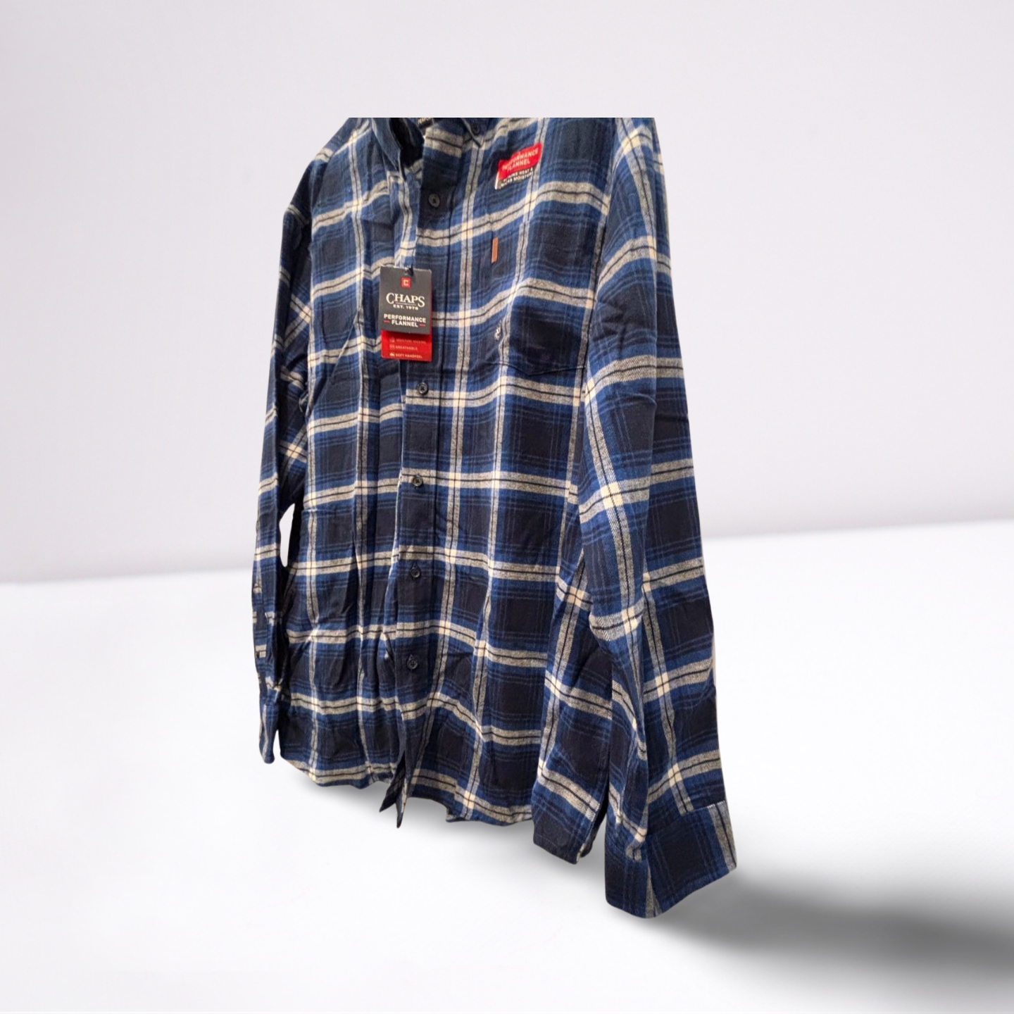 Chaps Mens Polo Shirt Performance Plaid Collared - Blue - XXL - Like New - Pic 6