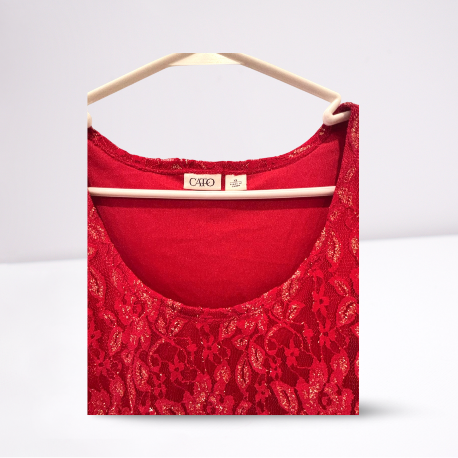 Used Cato Womens Ruffled Blouse - Lace Floral | Red | XL