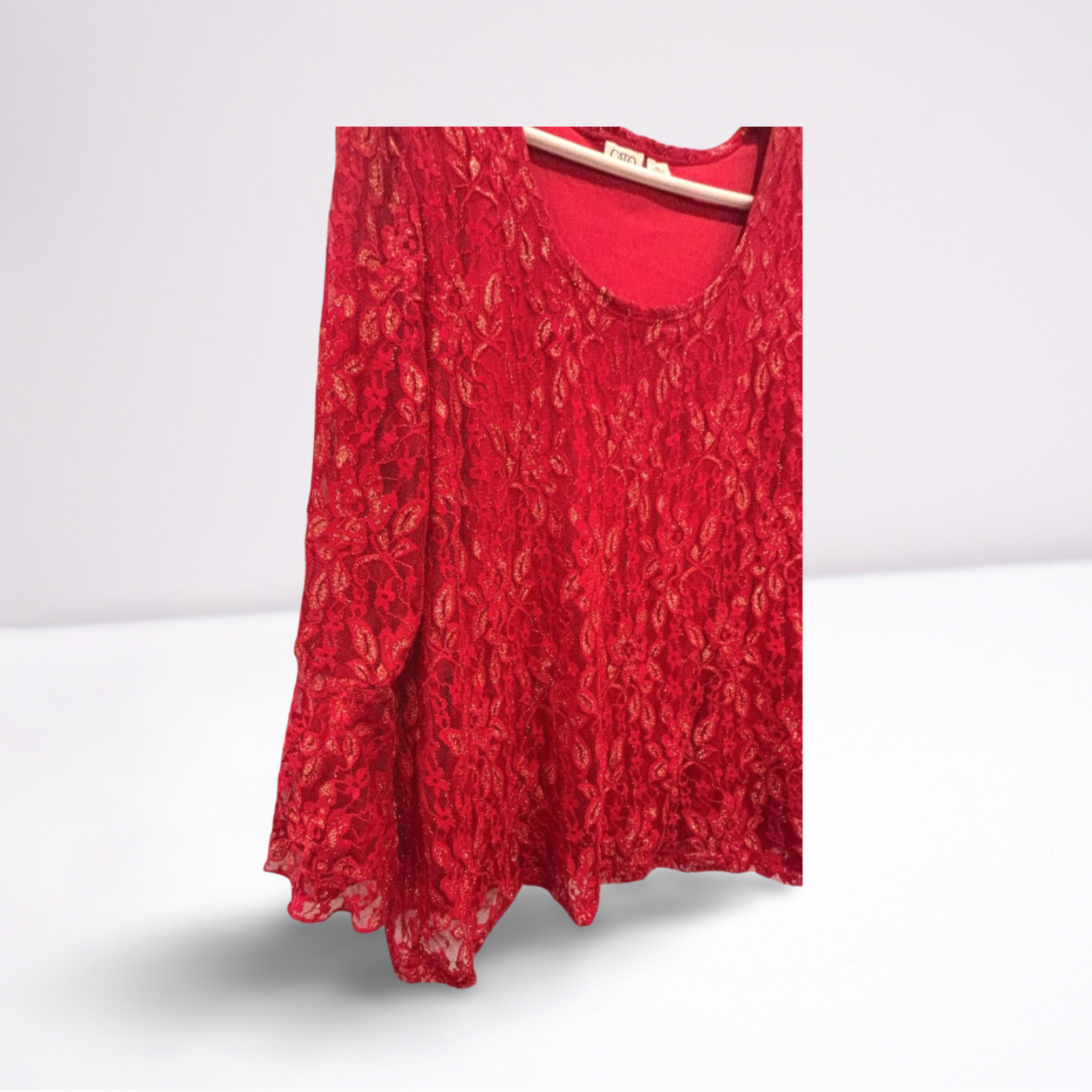 Used Cato Womens Ruffled Blouse - Lace Floral | Red | XL