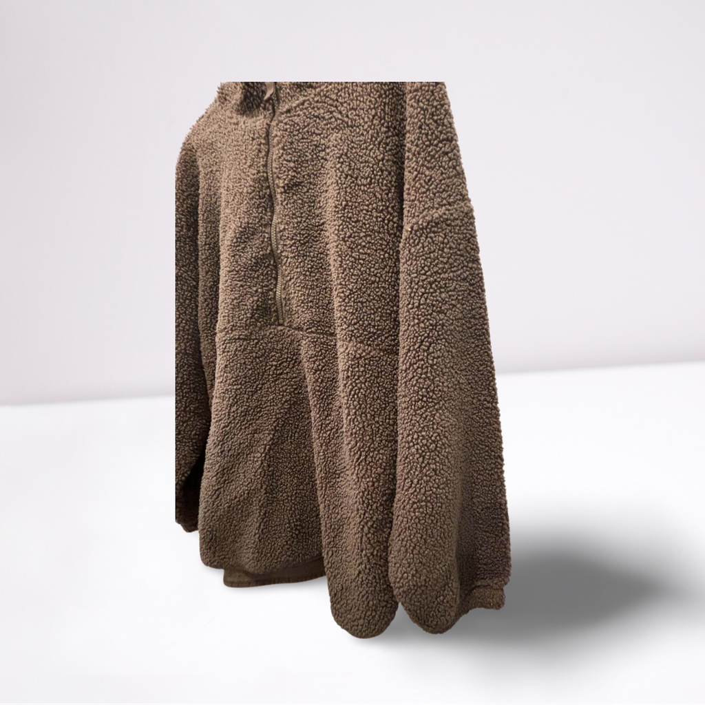 Getafterit Womens Pullover Quarter-Zip Oversized Fuzzy Hooded - Gray - XL - Very Good - Pic 2