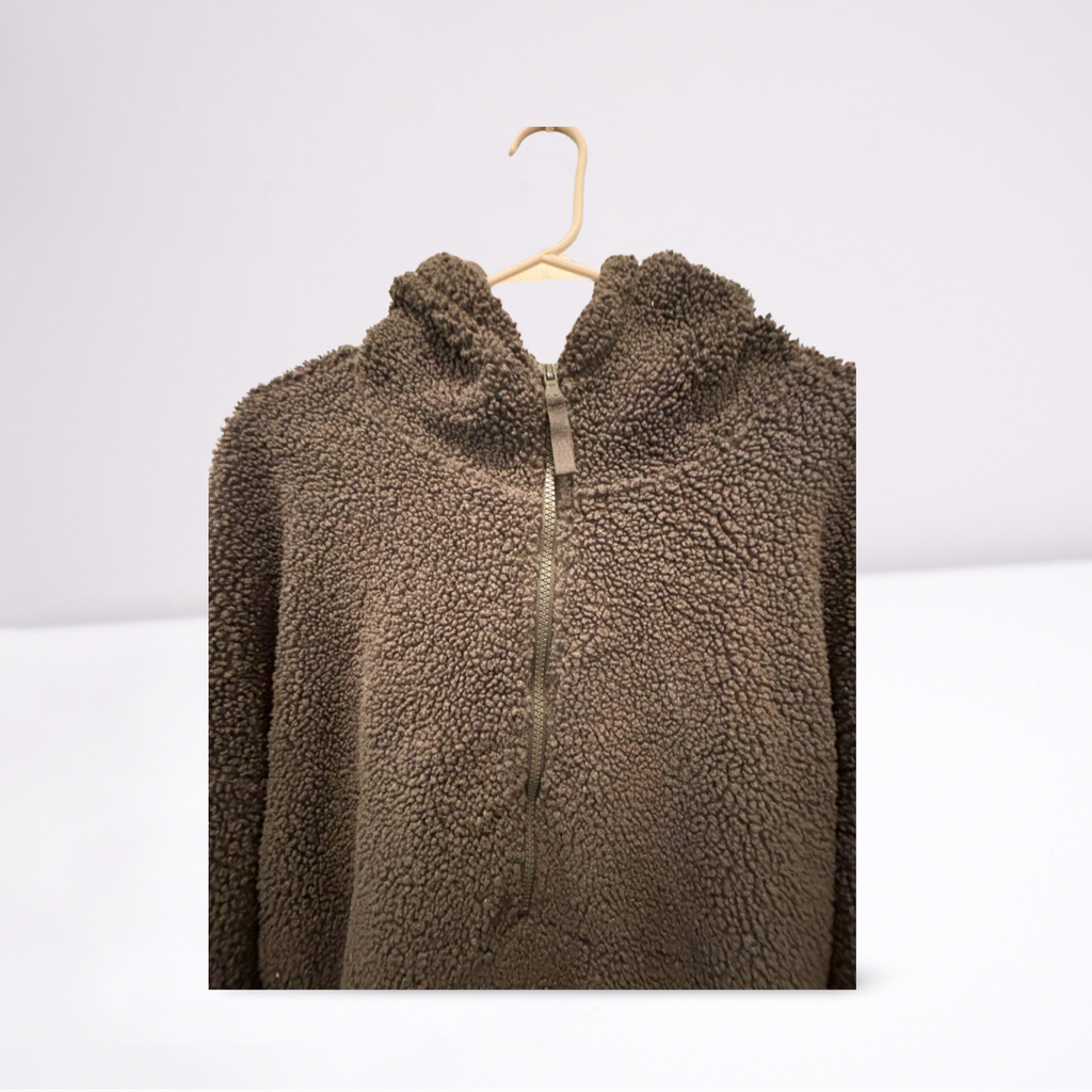 Getafterit Womens Pullover Quarter-Zip Oversized Fuzzy Hooded - Gray - XL - Very Good - Pic 4