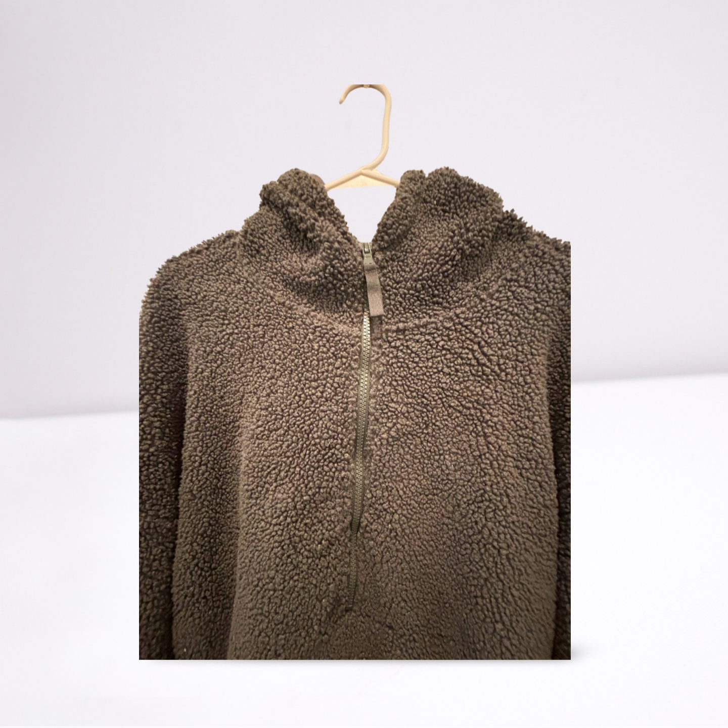 Getafterit Womens Pullover Quarter-Zip Oversized Fuzzy Hooded - Gray - XL - Very Good - Pic 4