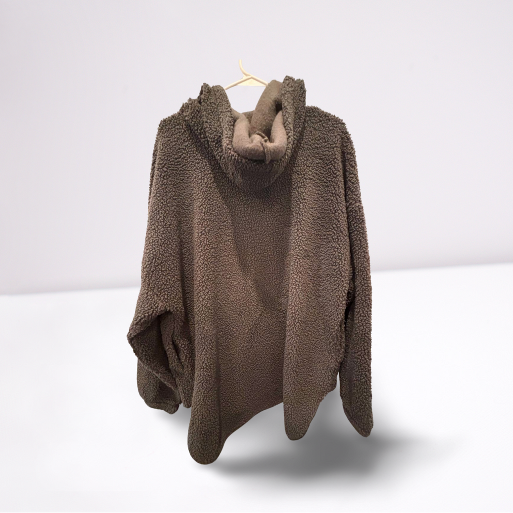 Getafterit Womens Pullover Quarter-Zip Oversized Fuzzy Hooded - Gray - XL - Very Good - Pic 6