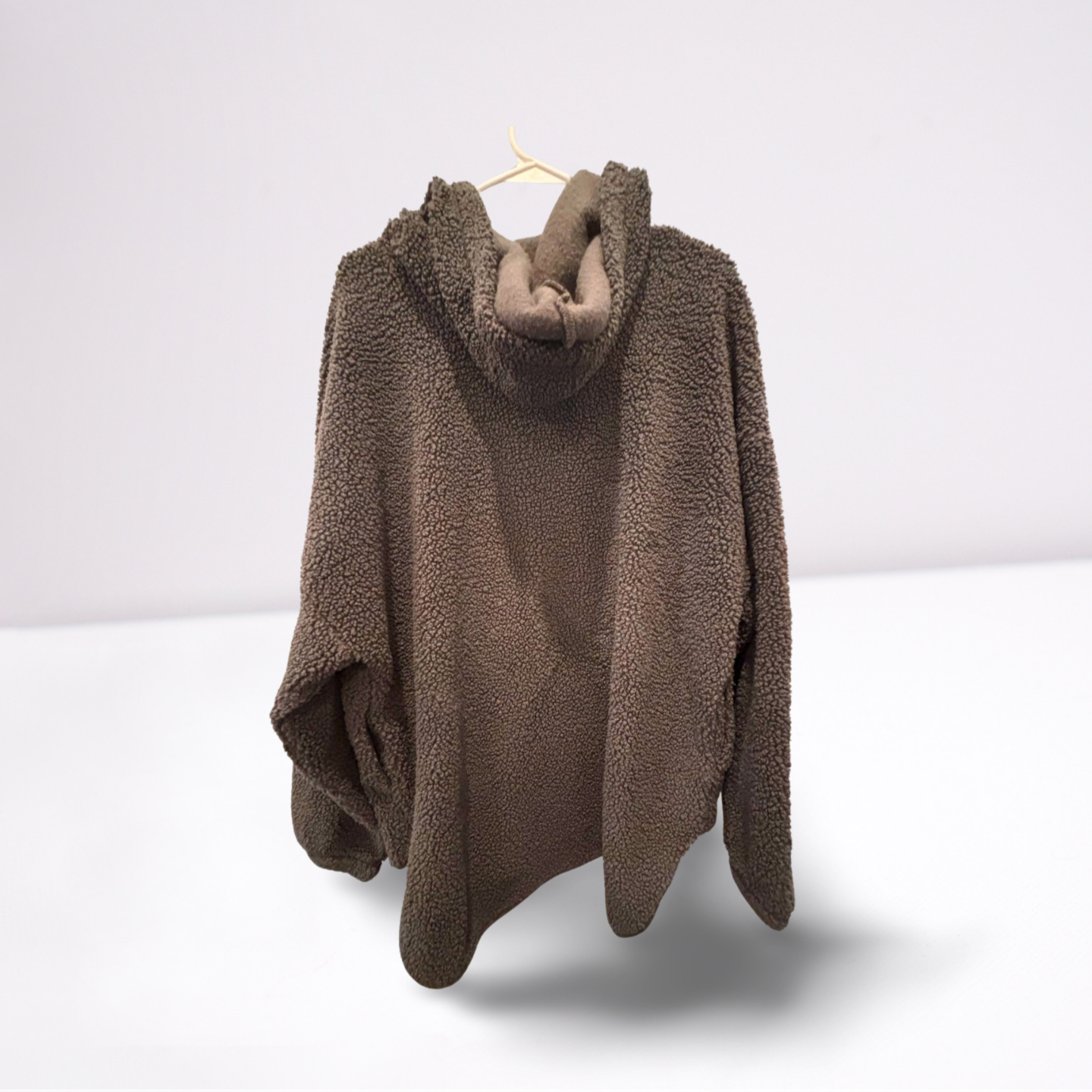 Getafterit Womens Pullover Quarter-Zip Oversized Fuzzy Hooded - Gray - XL - Very Good - Pic 6