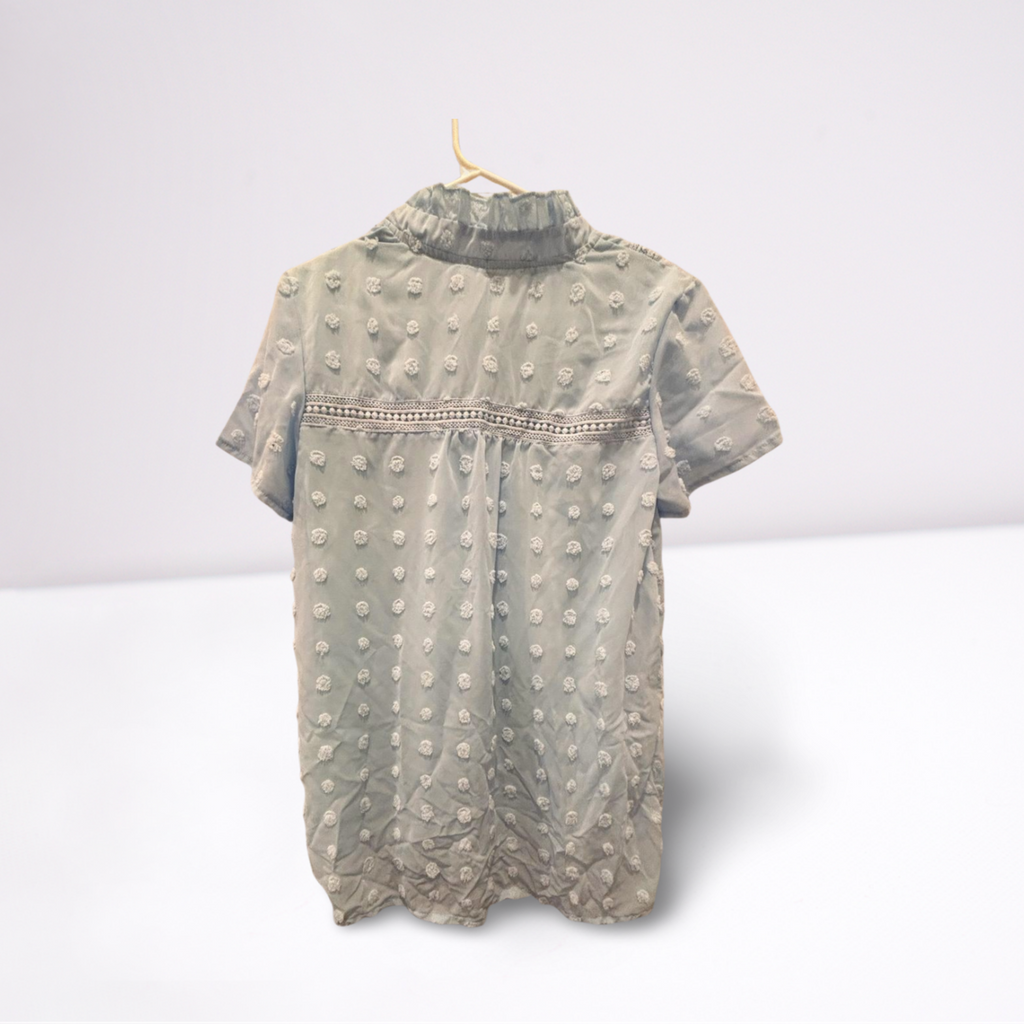 CDM Womens Blouse Ruffled Sleeve Collared Flowy - Blue - Large - Like New - Pic 5