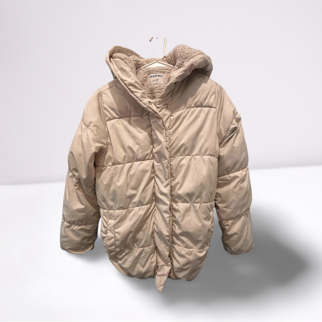 Old Navy Puffer Coat - Youth Girls - Off-White - Size XL  Hooded Insulated - Very Good - Pic 1