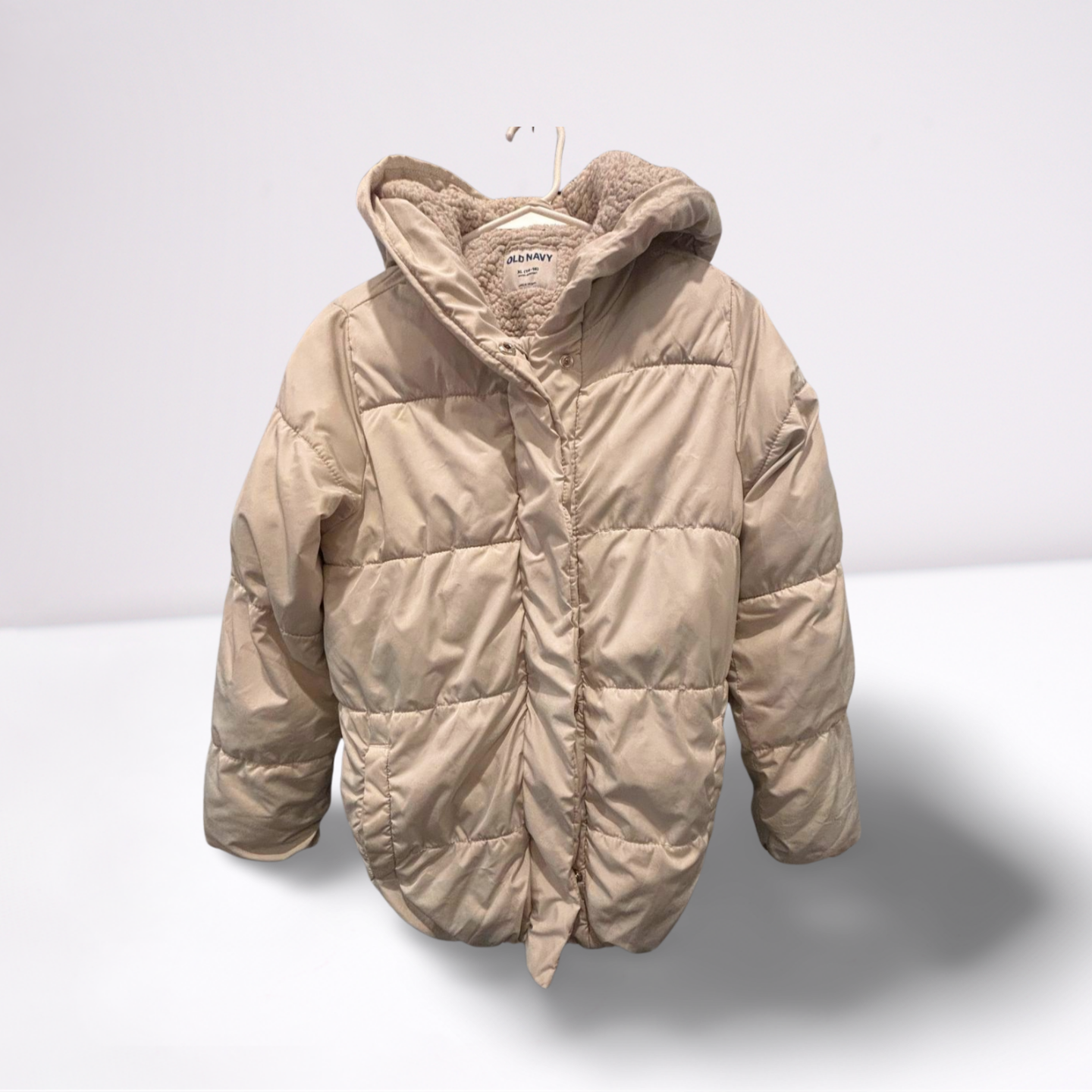 Old Navy Puffer Coat - Youth Girls - Off-White - Size XL  Hooded Insulated - Very Good - Pic 1