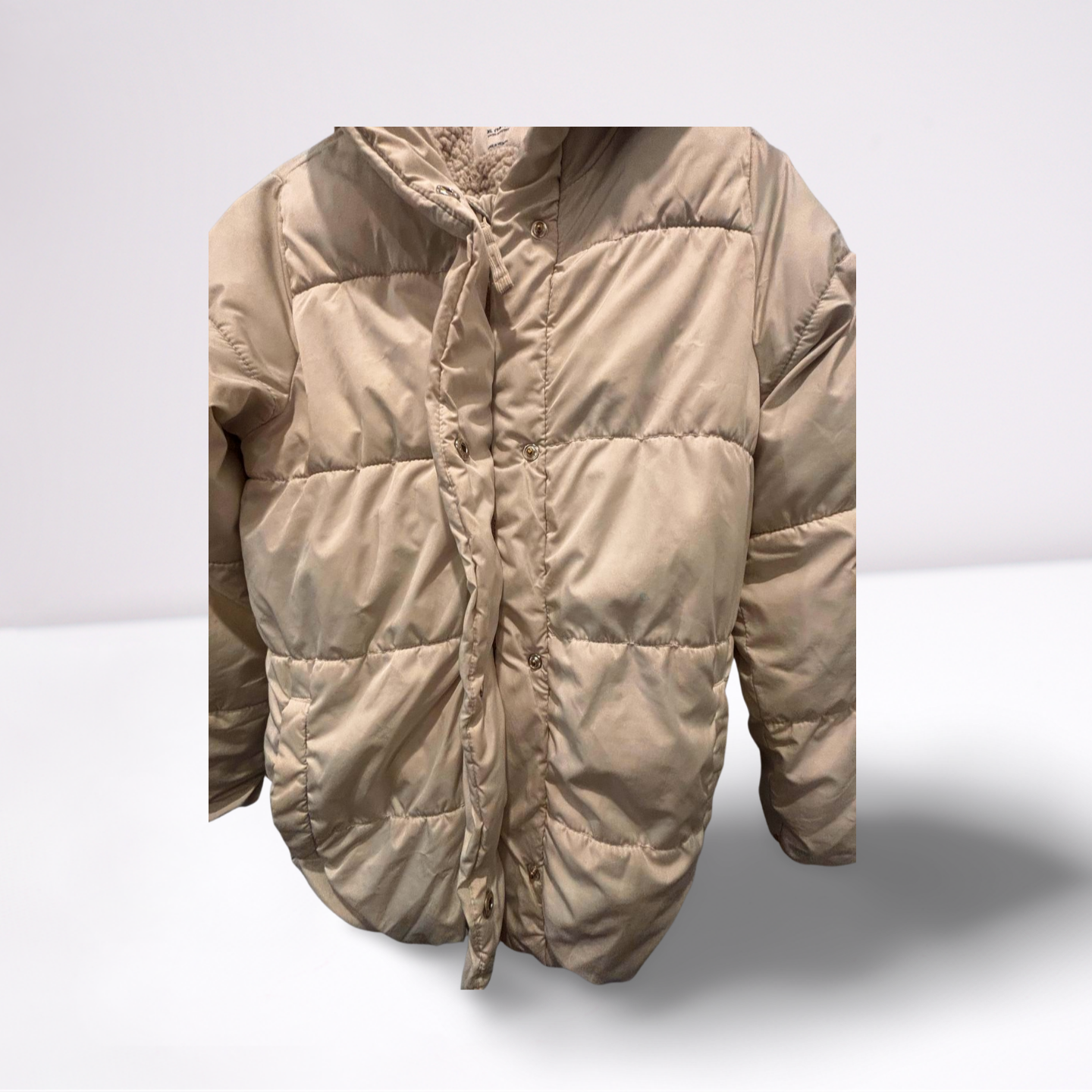 Old Navy Puffer Coat - Youth Girls - Off-White - Size XL  Hooded Insulated - Very Good - Pic 3