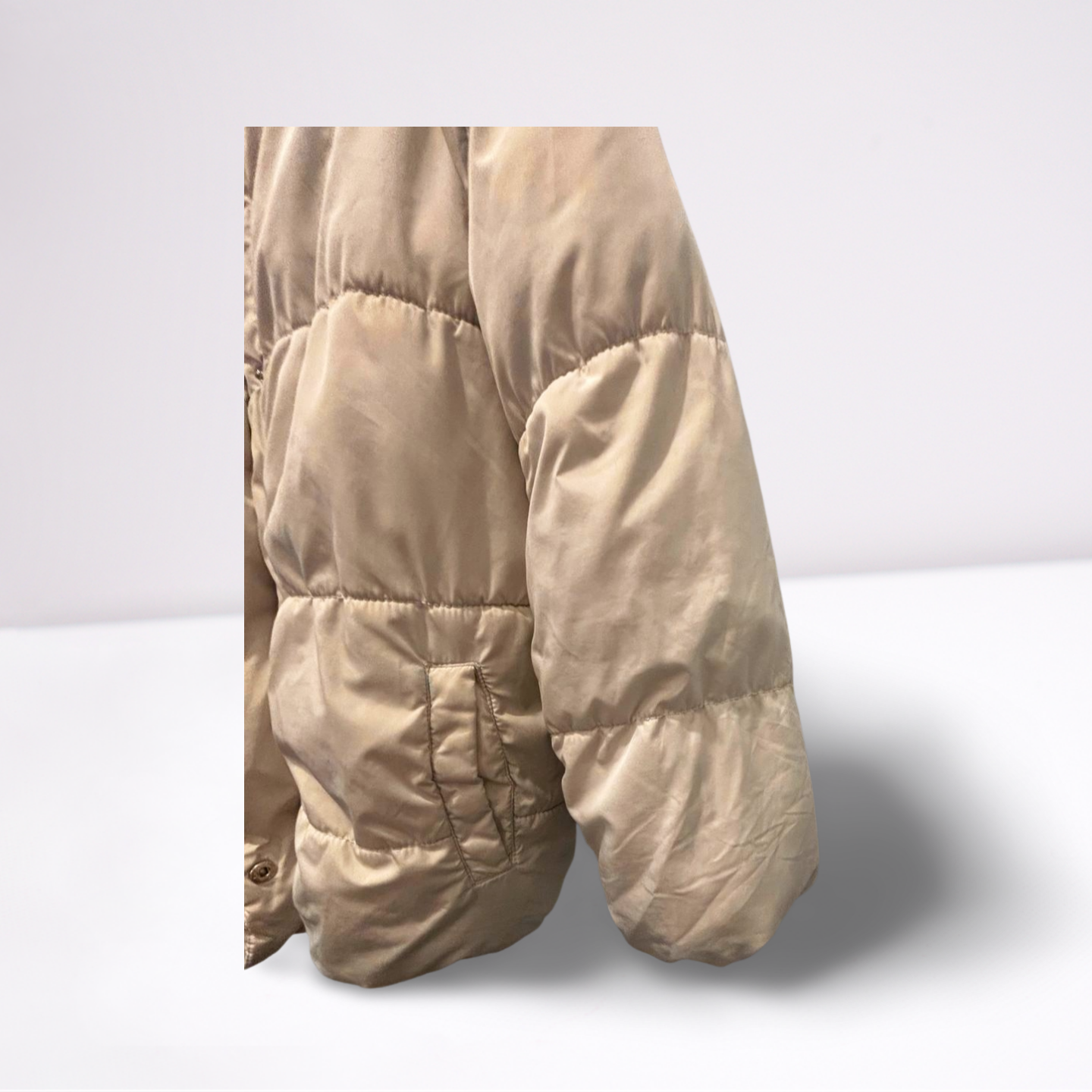 Old Navy Puffer Coat - Youth Girls - Off-White - Size XL  Hooded Insulated - Very Good - Pic 5