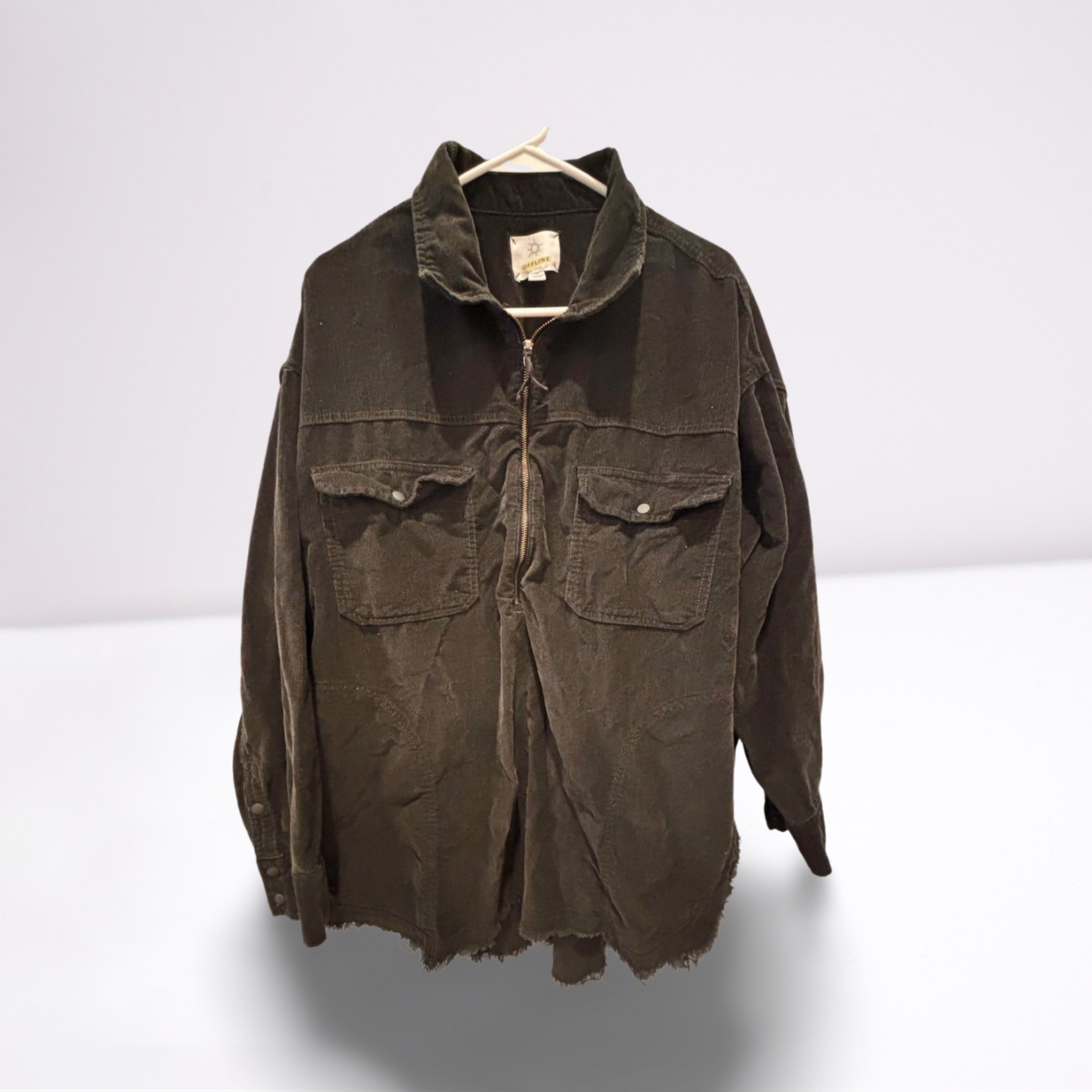 Offline by Aerie Corduroy Quarter-Zip Top - Women - Black - Size Large  Long Sleeve, Collared, Pockets - Very Good - Pic 1