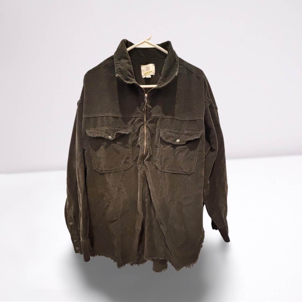 Used Offline By Aerie Womens Corduroy Quarter-Zip Pullover - Long Sleeve | Black | Large