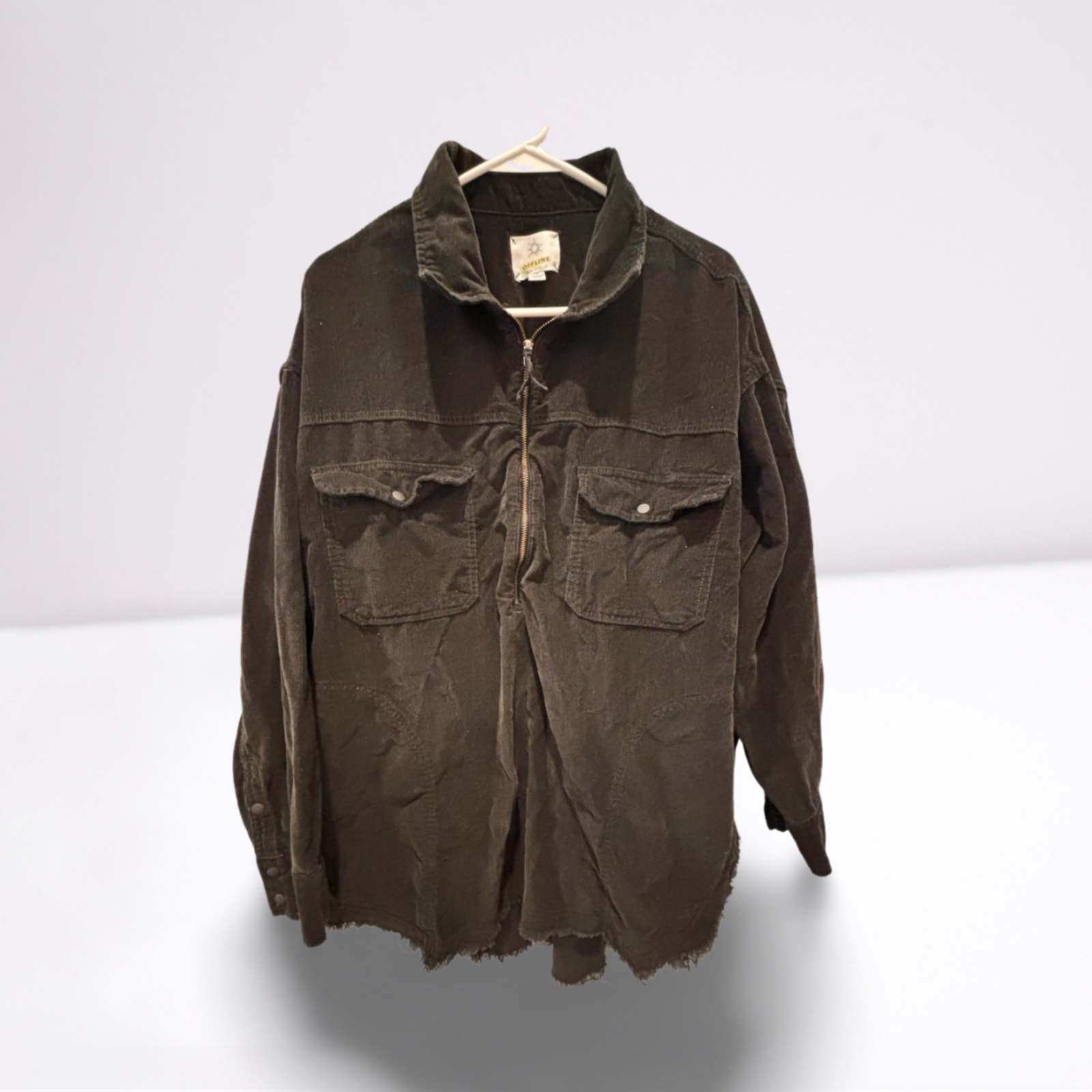 Used Offline By Aerie Womens Corduroy Quarter-Zip Pullover - Long Sleeve | Black | Large