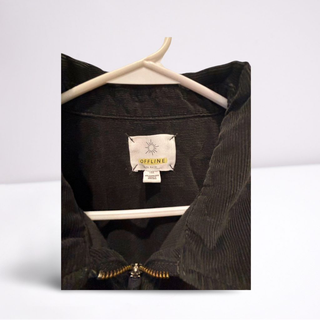 Used Offline By Aerie Womens Corduroy Quarter-Zip Pullover - Long Sleeve | Black | Large