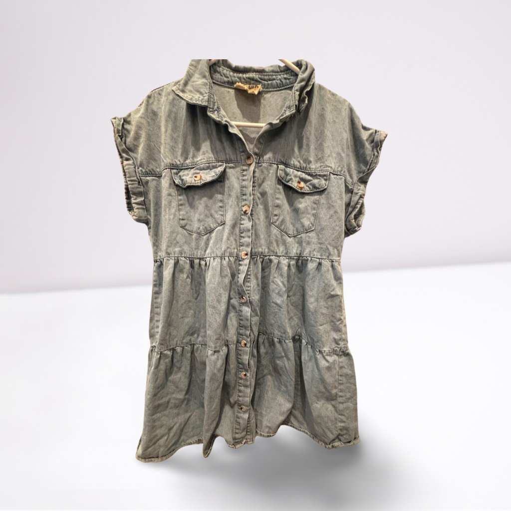 Savanna Jane Jean Dress - Women - Light Blue - Size Large  Short Sleeve Knee Length - Very Good - Pic 1