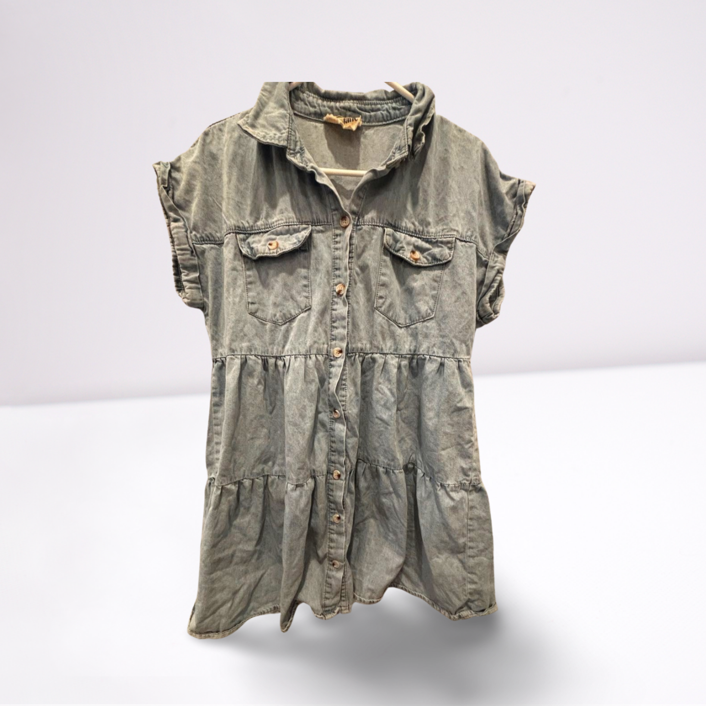 Savanna Jane Jean Dress - Women - Light Blue - Size Large  Short Sleeve Knee Length - Very Good - Pic 1