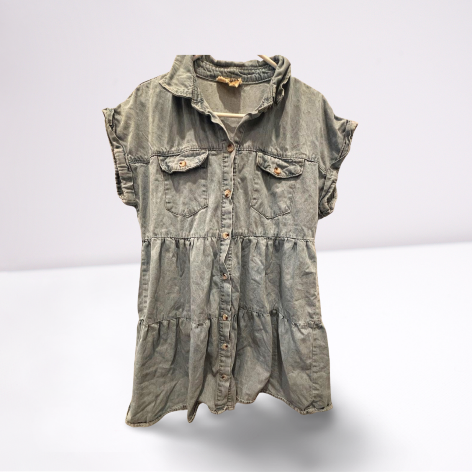 Used Savanna Jane Womens Jean Dress - Short Sleeve Knee Length | Light Blue | Large