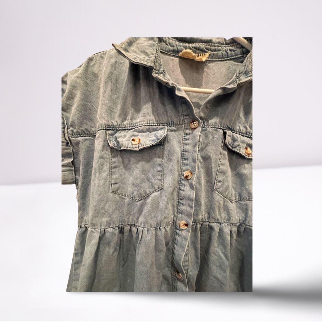 Savanna Jane Jean Dress - Women - Light Blue - Size Large  Short Sleeve Knee Length - Very Good - Pic 2