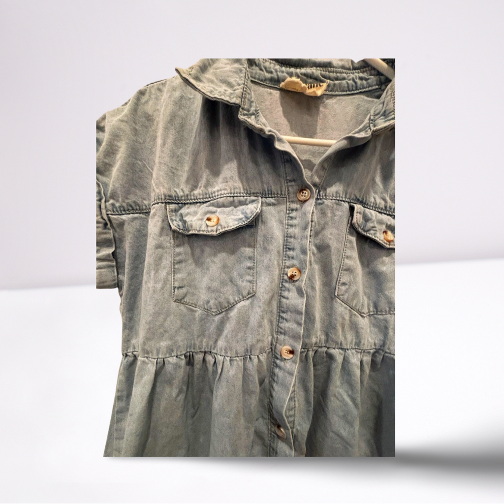 Used Savanna Jane Womens Jean Dress - Short Sleeve Knee Length | Light Blue | Large