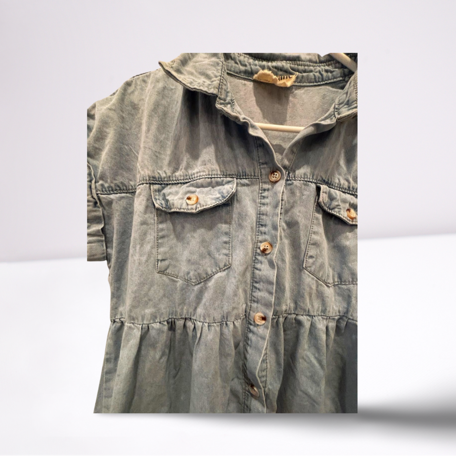 Used Savanna Jane Womens Jean Dress - Short Sleeve Knee Length | Light Blue | Large