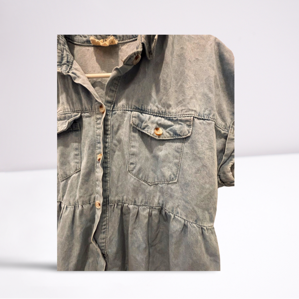 Used Savanna Jane Womens Jean Dress - Short Sleeve Knee Length | Light Blue | Large