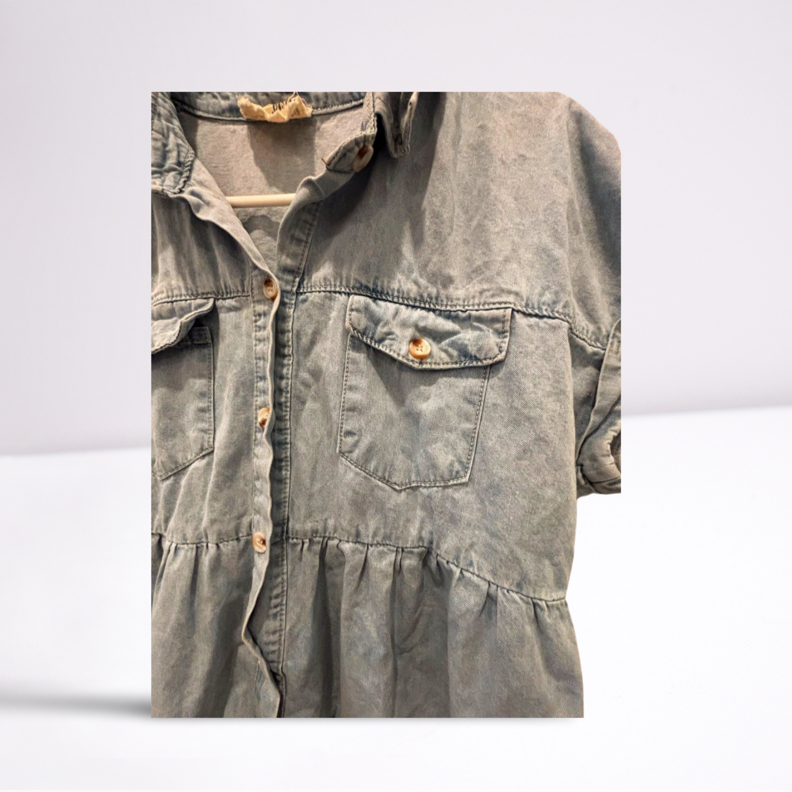 Used Savanna Jane Womens Jean Dress - Short Sleeve Knee Length | Light Blue | Large