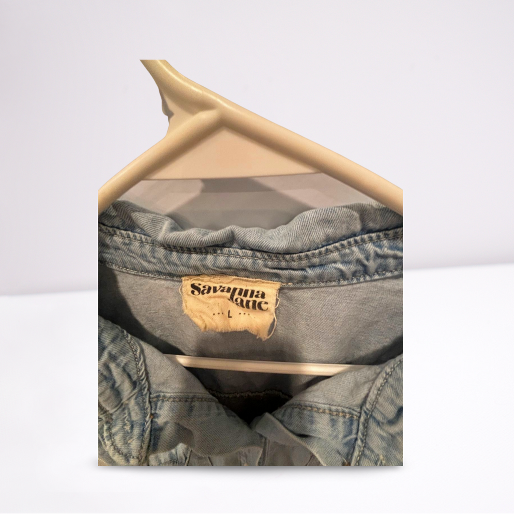 Savanna Jane Jean Dress - Women - Light Blue - Size Large  Short Sleeve Knee Length - Very Good - Pic 4