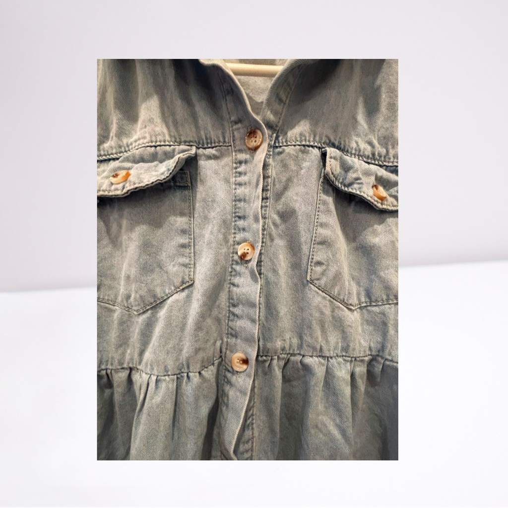 Savanna Jane Jean Dress - Women - Light Blue - Size Large  Short Sleeve Knee Length - Very Good - Pic 5