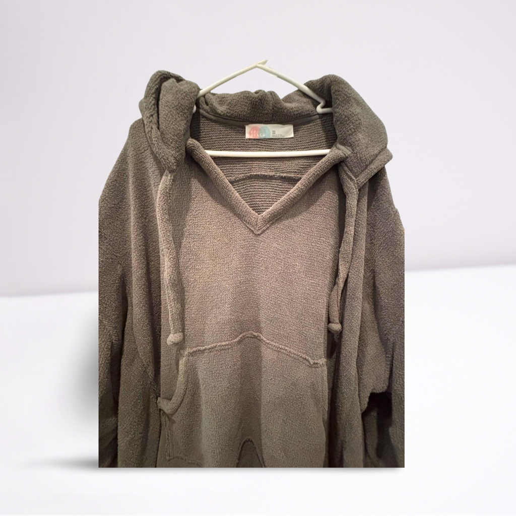 FP Beach Bathing Suit Cover-Up - Women - Gray - Size XS  Hooded Ties Oversized - Very Good - Pic 5